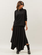 Conjunto Blusa Panamá Preta e Saia Midi Eloá Preta