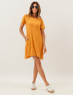 Vestido Curto com Bolso Mostarda