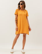 Vestido Curto com Bolso Mostarda