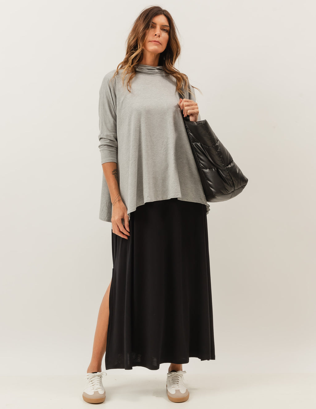 Conjunto Vestido Clara Preto e Blusa Gola Boba Mescla