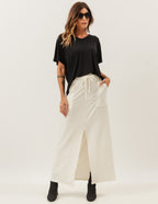 Conjunto Blusa Maria Preta e Saia Midi Valença Off White