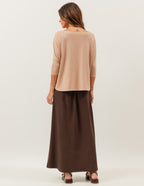 Conjunto Blusa Eva Bege e Saia Midi Valença Marrom