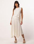 Conjunto Regata Fendas Off e Saia Eloa Off White