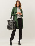 Trijunto Cardigan Verde Militar Blusa Gola Boba Mescla e Calça Preta Paris