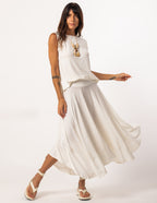 Conjunto Regata Fendas Off e Saia Eloa Off White
