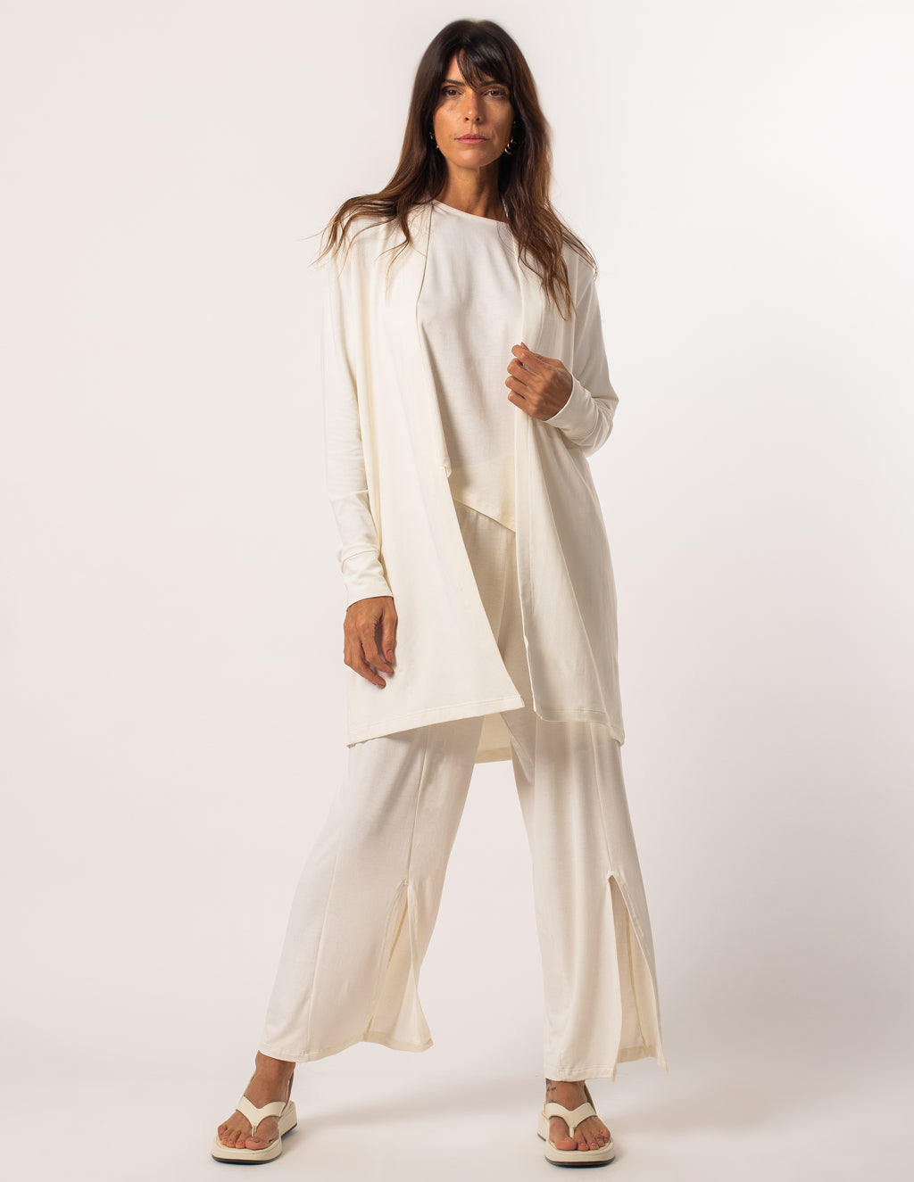 Trijunto Florence Off White (Blusa, Calça e Cardigan)