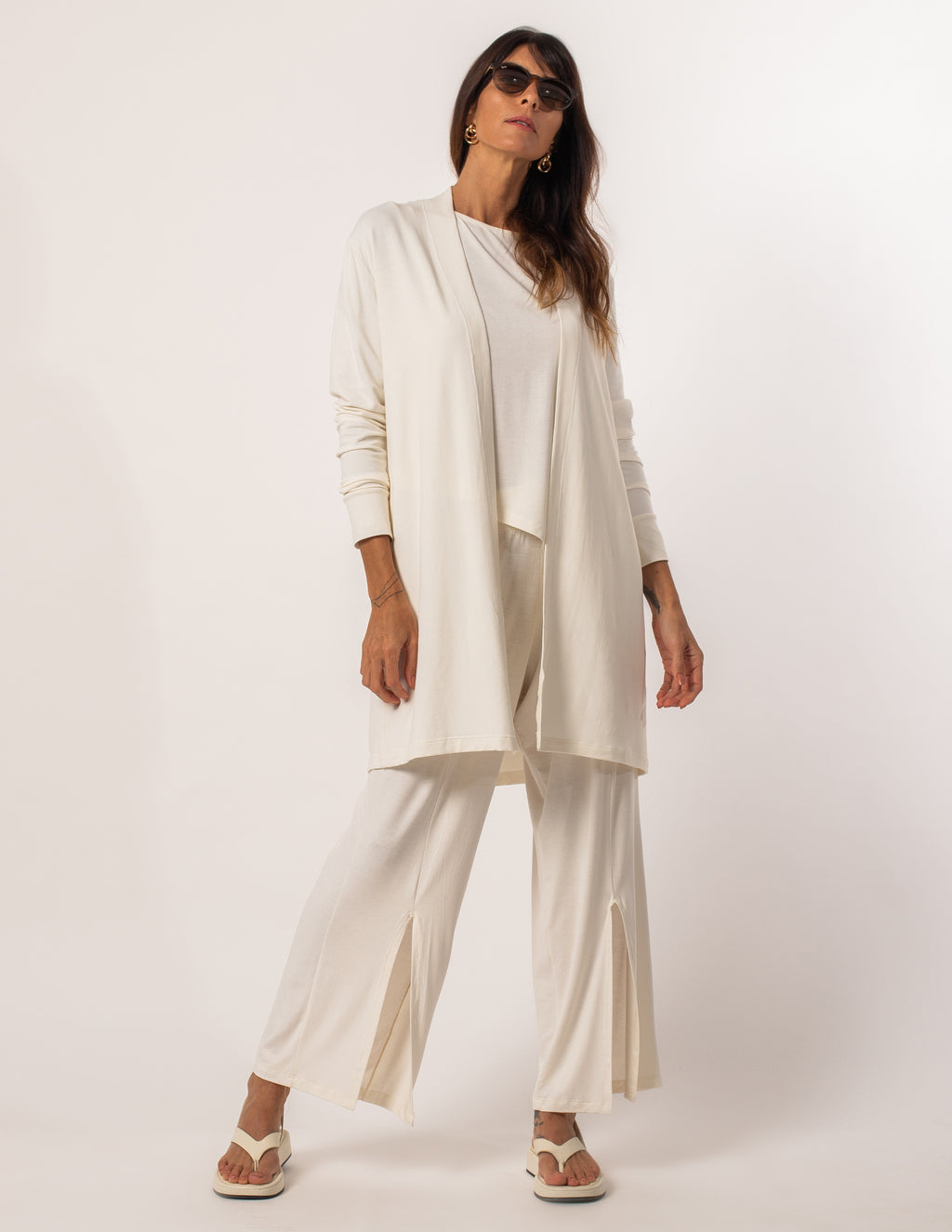 Trijunto Florence Off White (Blusa, Calça e Cardigan)