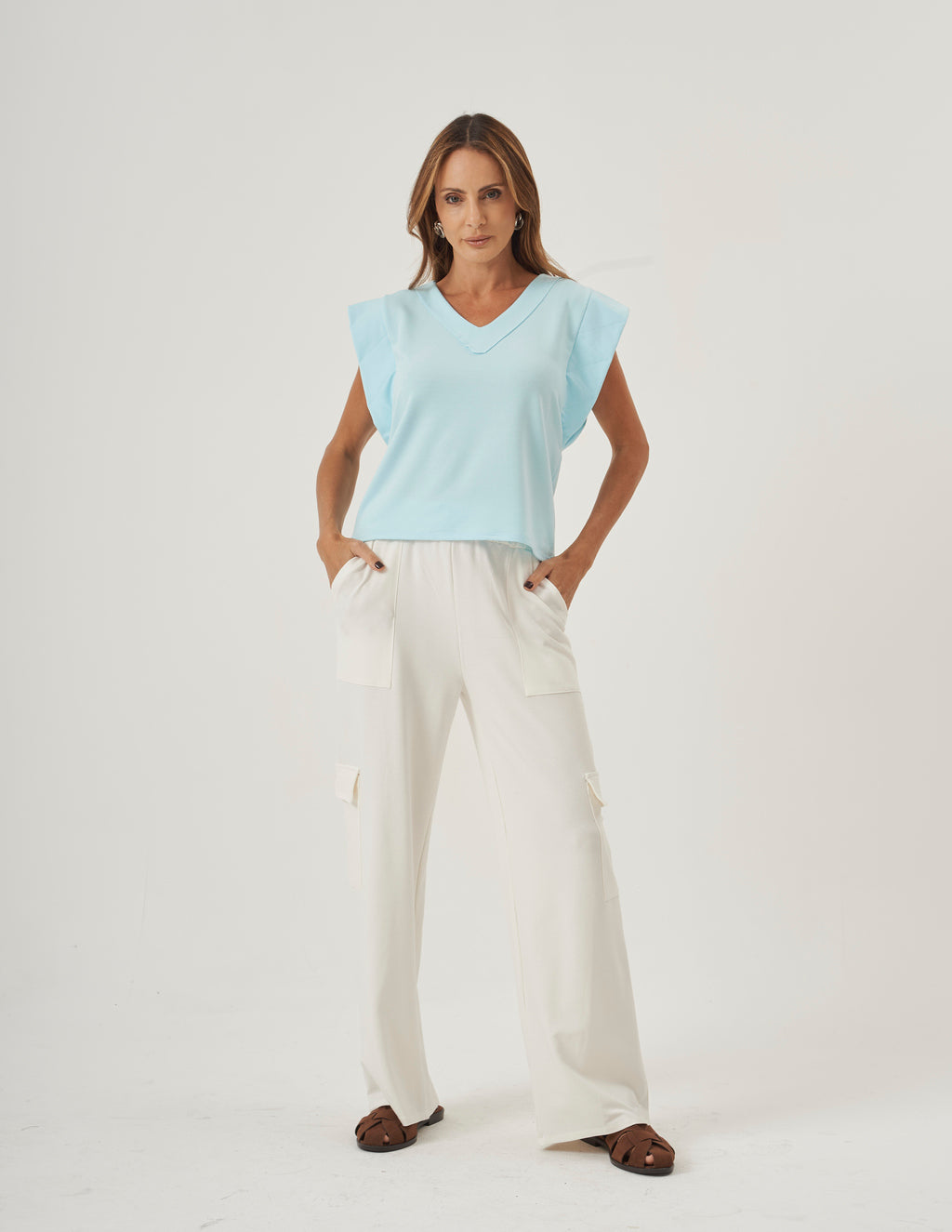 Conjunto Blusa Alessia Azul Bebê e Calça Cargo Safira Off White