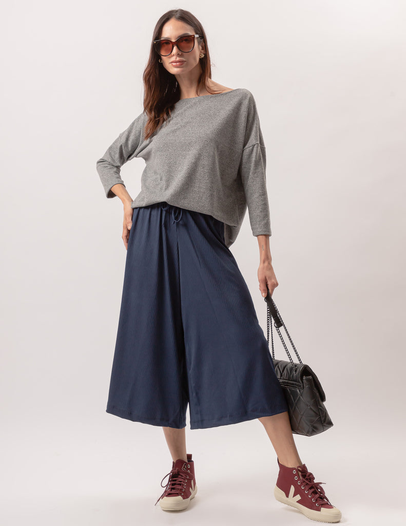 Conjunto Blusa Eva Mescla e Calça Monaco Marinho