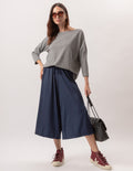 Conjunto Blusa Eva Mescla e Calça Monaco Marinho