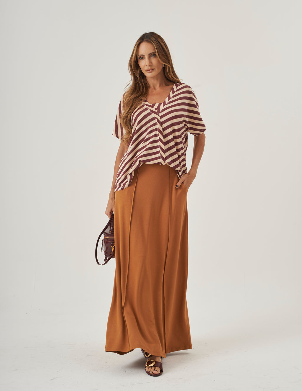 Blusa Transpassada Listras Verticais Bordô