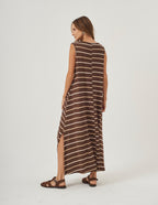 Vestido Clara Marrom Listras Bege