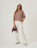 Conjunto Blusa Elisa Listrada Bordo e Calça Cargo Safira Off White