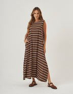 Vestido Clara Marrom Listras Bege