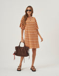 Vestido Curto Maitê Listras Bege e Terracota