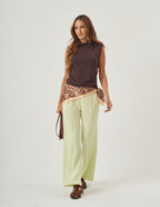Conjunto Blusa Bárbara Marrom e Calça Munique Verde Claro