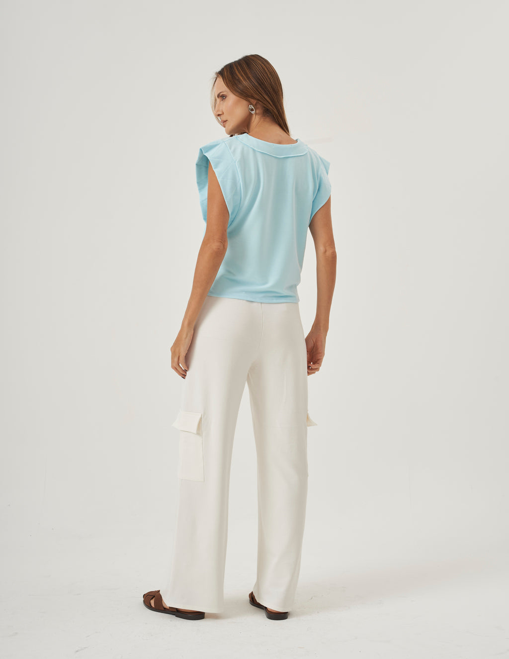 Conjunto Blusa Alessia Azul Bebê e Calça Cargo Safira Off White