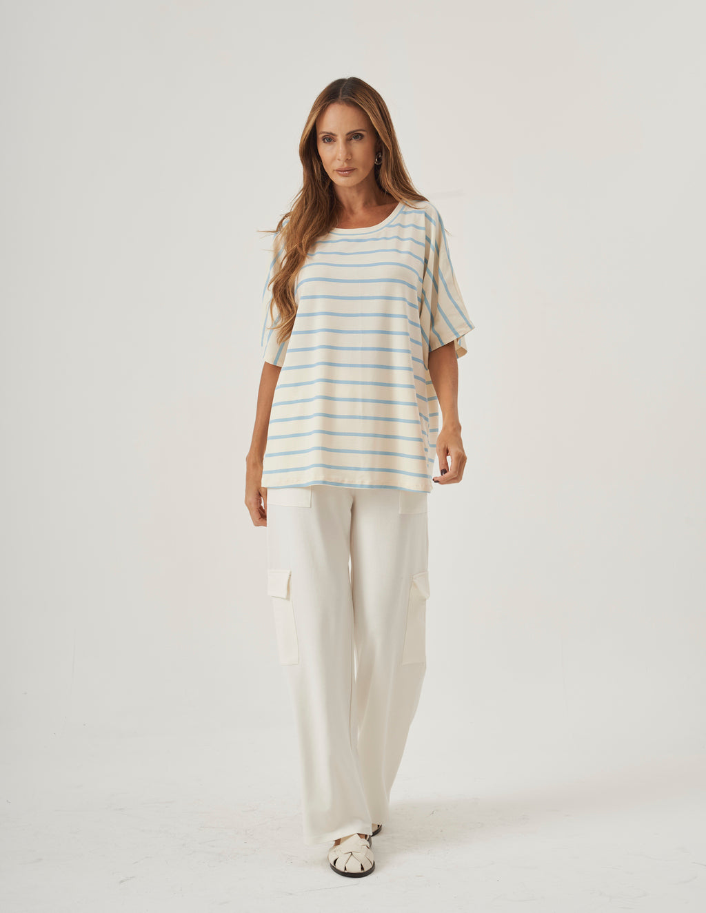 Blusa Elisa Listras Azul Claro