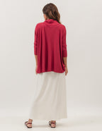 Conjunto Blusa Gola Boba Bordo e Saia Midi Valença Off White