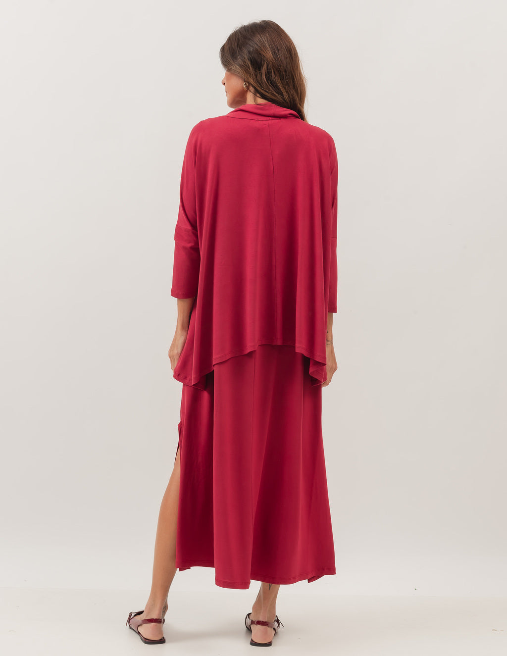 Conjunto Vestido Clara Bordo e Blusa Gola Boba Bordo
