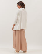 Conjunto Blusa Gola Boba Off White e Saia Elba Bege