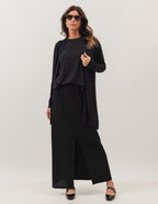 Trijunto Cardigan Preto Regata Fendas e Saia Midi Valença Preta