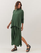 Conjunto Blusa Gola Boba Verde Militar com Vestido Clara Verde Militar