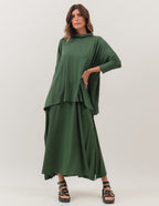 Conjunto Blusa Gola Boba Verde Militar com Vestido Clara Verde Militar