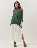 Conjunto Vestido Clara Off White e Blusa Gola Boba Verde Militar