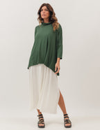 Conjunto Vestido Clara Off White e Blusa Gola Boba Verde Militar