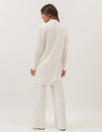 Trijunto Cardigan Barbara Off White com Regata Fendas Off White e Calça Panama Off White