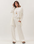 Trijunto Cardigan Barbara Off White com Regata Fendas Off White e Calça Panama Off White