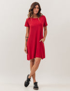 Vestido Curto Com Bolso Bordô