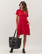 Vestido Curto Com Bolso Bordô