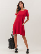 Vestido Curto Com Bolso Bordô