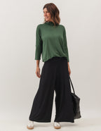 Conjunto Blusa Gola boba Verde Militar e Calça Pantalona Vera Preta