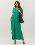 VESTIDO LONGO COM BOLSO VERDE BANDEIRA
