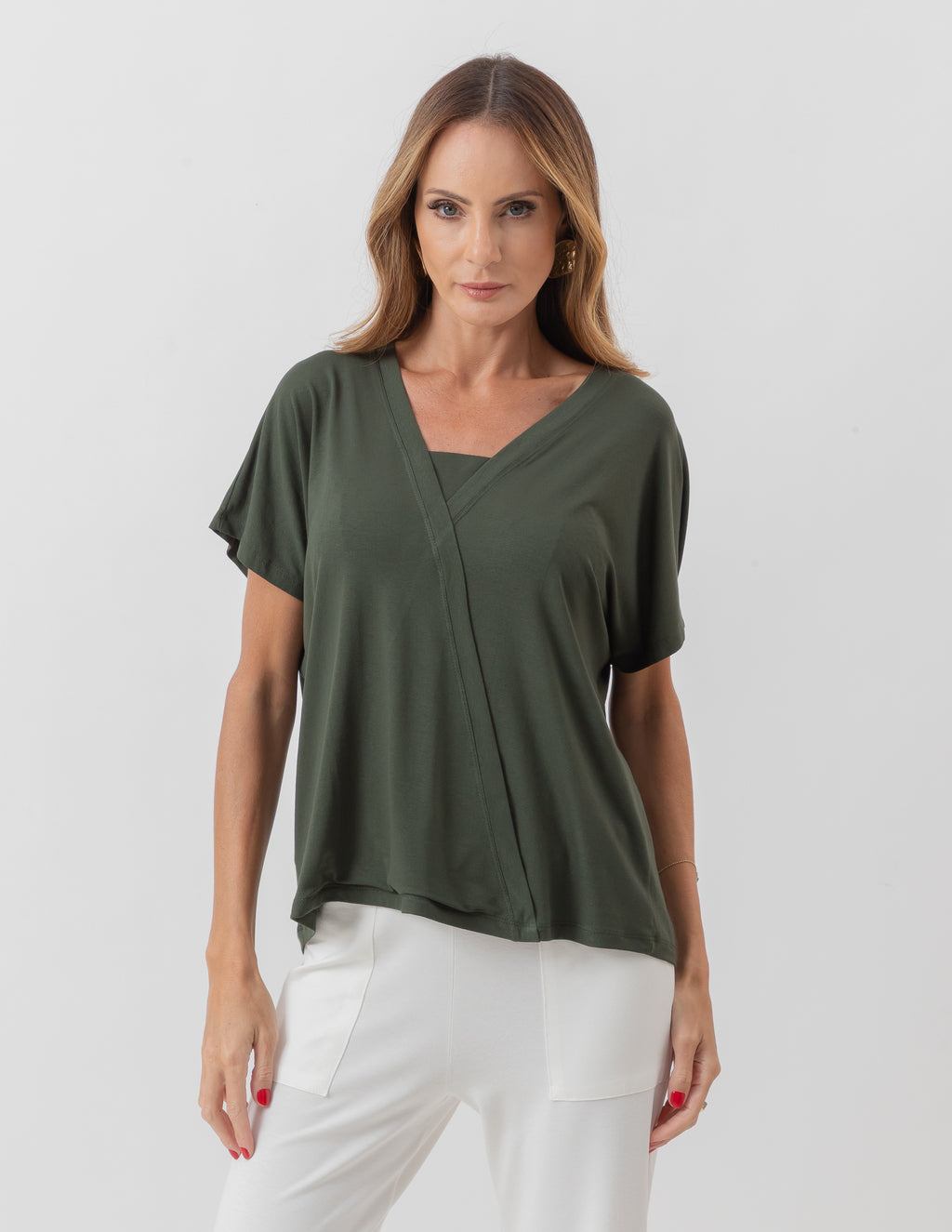 Blusa Transpassada Verde Militar