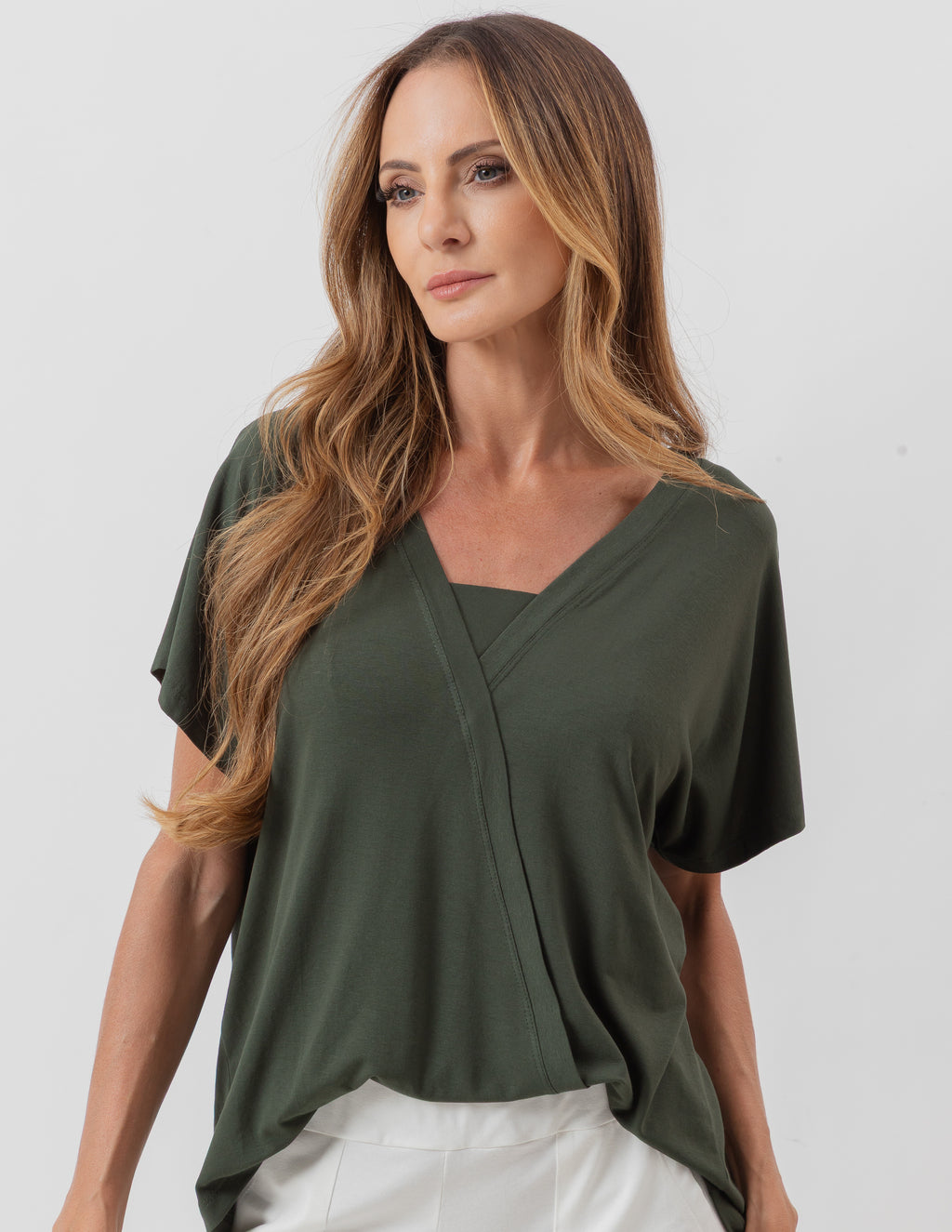 Blusa Transpassada Verde Militar
