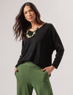 Conjunto Blusa Emma Preta e Calça Panamá Verde Militar