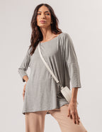 Conjunto Blusa gola careca mescla com Calça Pantalona Barbara Bege