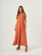 Vestido Pespontado Anastasia Terracota