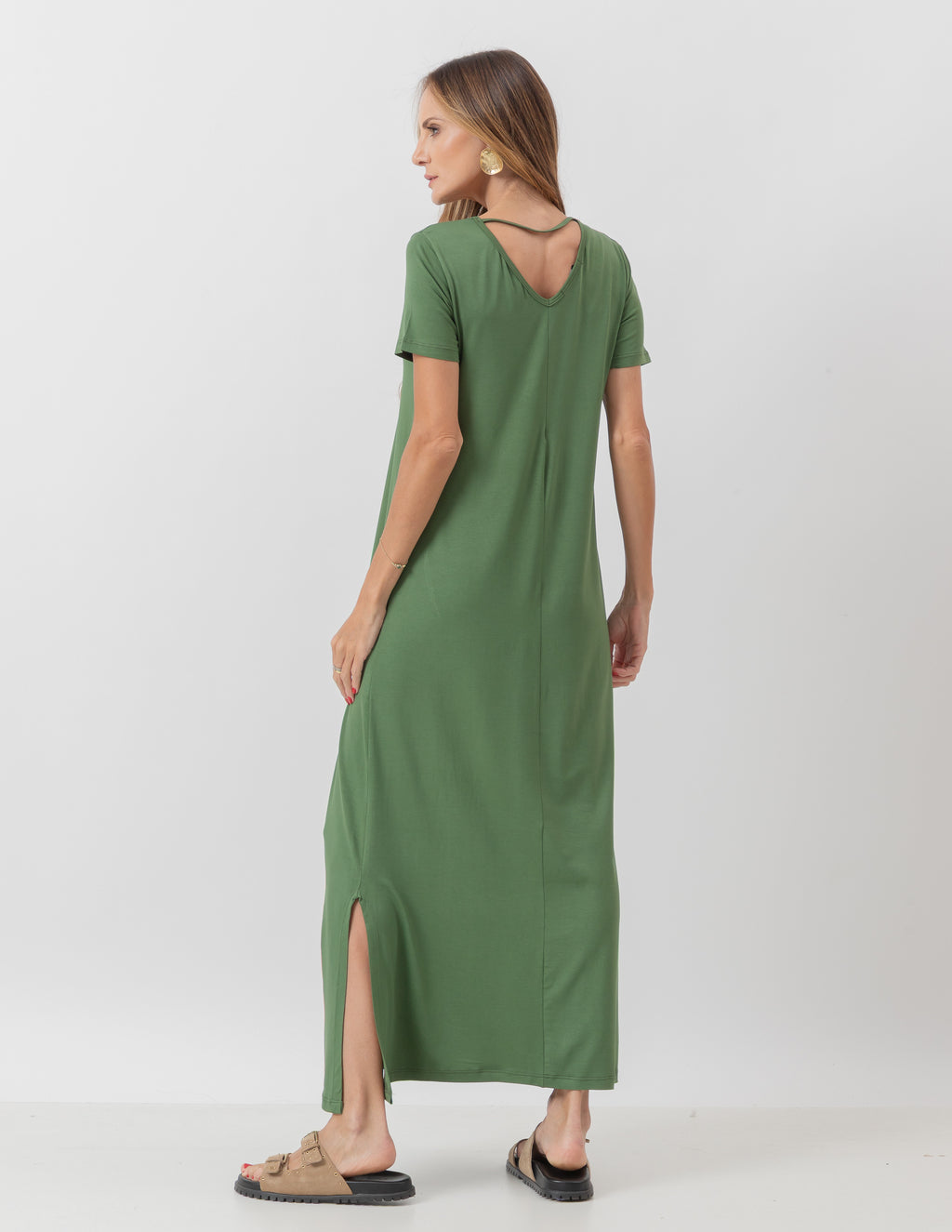 VESTIDO LONGO COM BOLSO VERDE MILITAR