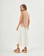 Conjunto Blusa Regata Fendas Bege e Saia Emma Off White