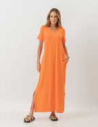 Vestido Longo com Bolso Laranja