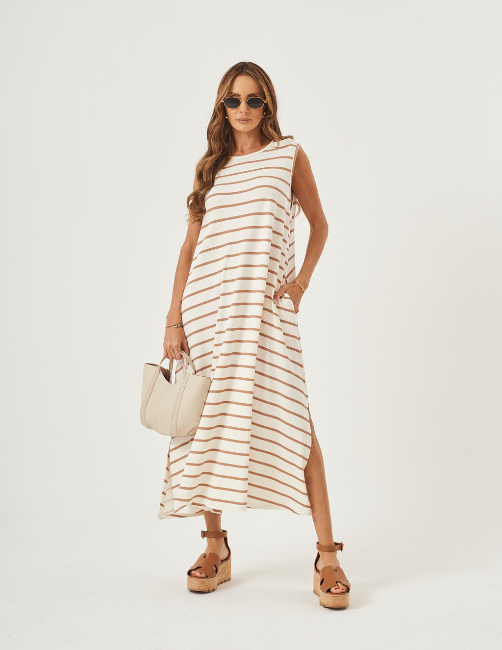 Vestido Clara Off Listras Bege