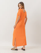 Vestido Longo com Bolso Laranja
