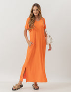 Vestido Longo com Bolso Laranja