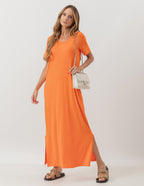Vestido Longo com Bolso Laranja