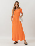 VESTIDO LONGO COM BOLSO LARANJA